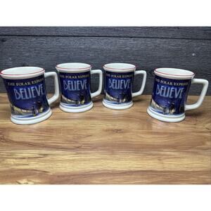 Polar Express BELIEVE 3D Raised Ceramic Hot Chocolate/Coffee Mug ~Set of 4